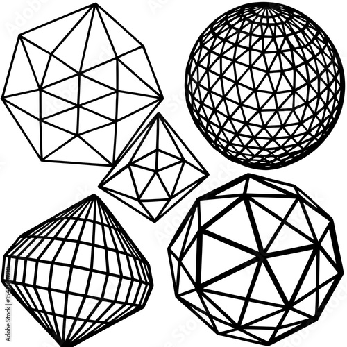 Collection of geometric polyhedra shapes isolated on white background