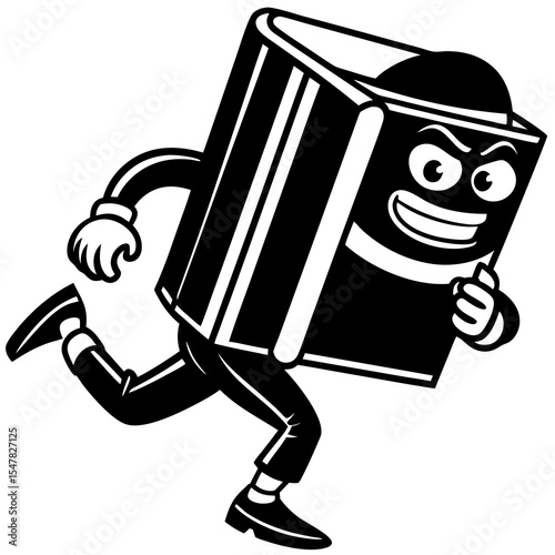Cartoon book character running with a determined expression