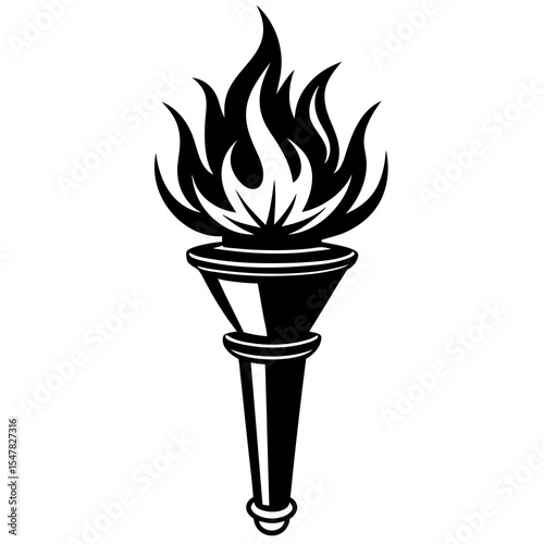Burning torch with flame isolated on white background
