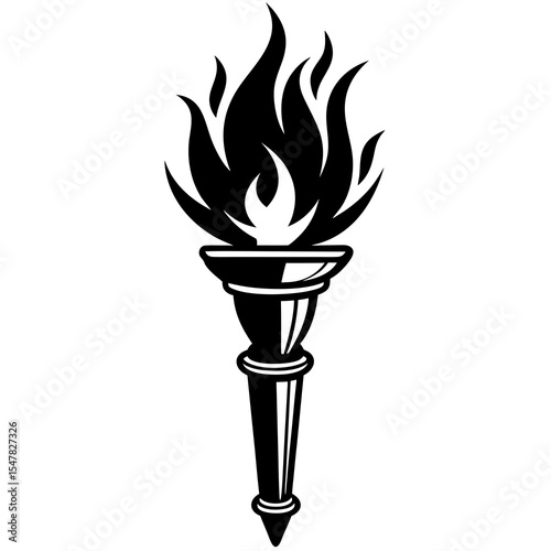 Burning torch with bright flame isolated on white background