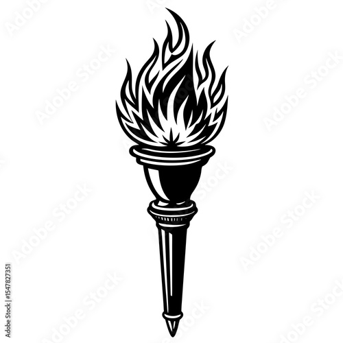 Burning torch with bright flame isolated on white background