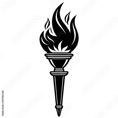Burning torch with bright flame isolated on white background