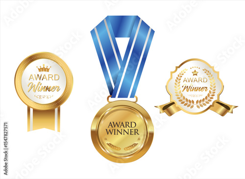 Golden medal award isolated on dark background vector illustration 