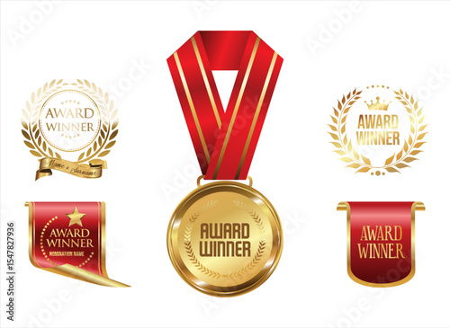 Golden medal award isolated on dark background vector illustration 