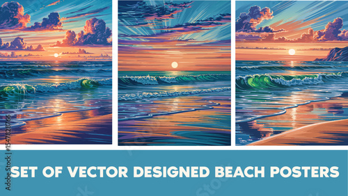 Set of vector designed beach poster flyers prints eps