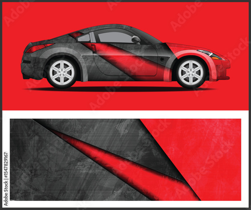 Modern Sports Car Design with Abstract Red and Gray Background Elements