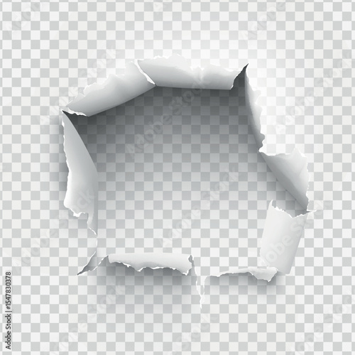 ragged Hole torn in ripped paper on transparent background