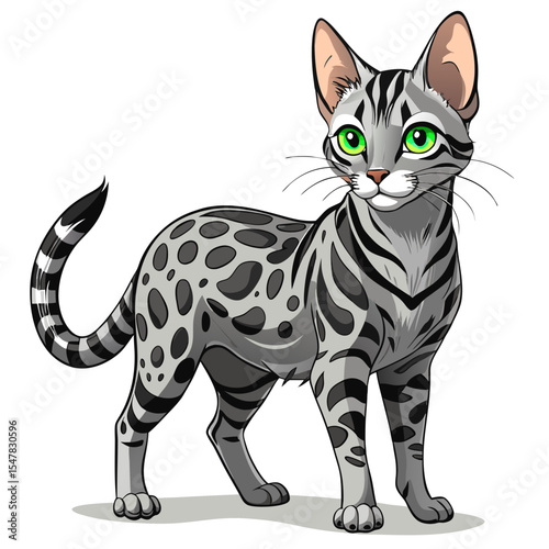 Savannah Cat Vector Illustration – Tall Slim Pet with Wild Pattern