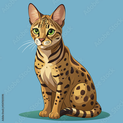 Savannah Cat Vector Illustration – Hybrid Breed with Athletic Build Drawing