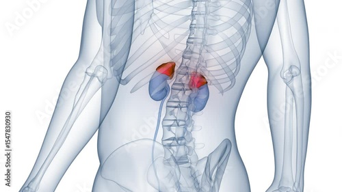 Human Body Glands Adrenal Gland Anatomy Animation Concept