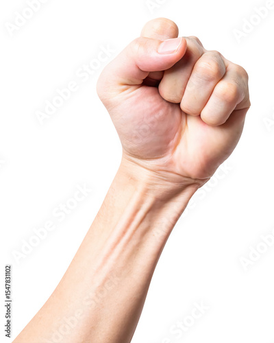 Male showing fist hand isolated on a white background.