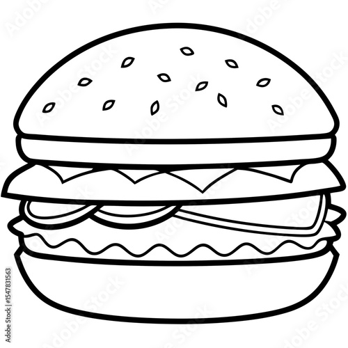 big burger line art vector