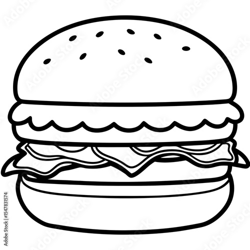 big burger line art vector