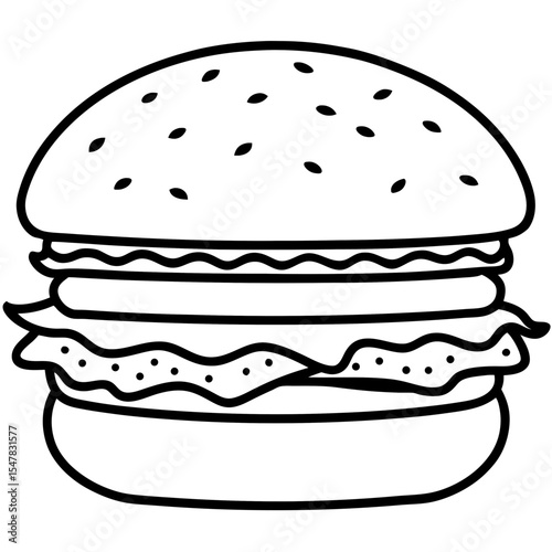 big burger line art vector