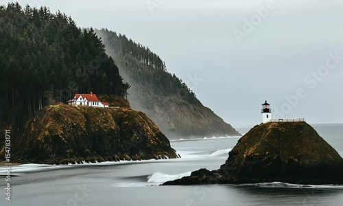 Coastal Landscape with Lighthouse and House