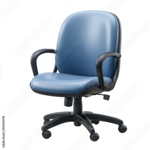 A blue office chair is isolated on white background