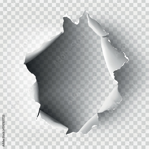 ragged Hole torn in ripped paper on transparent background