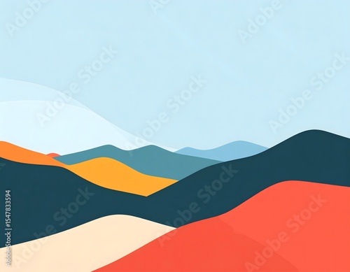 Colorful minimalist mountain landscape forming overlapping shapes