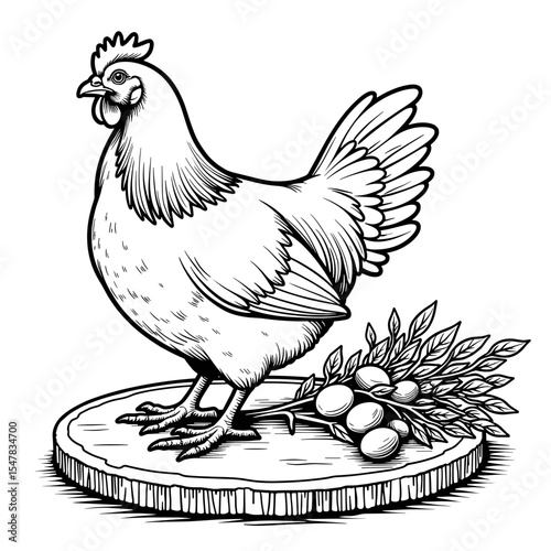 Farm Chicken with Herbs on Board, Rustic Cooking Illustration