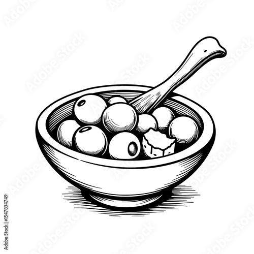 Clay bowl with olives and cheese cubes, black and white coloring page