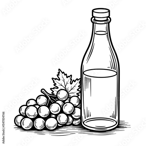 Bottle of Organic Vinegar and Grapes Illustration, Bold Farm Process Ingredient