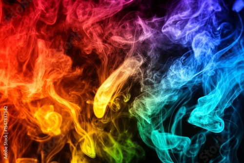 Abstract Colorful Smoke Swirls on Black Background
