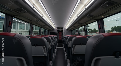 Interior of Modern Empty Bus Ready for Transportation Services