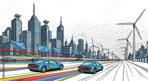 Sustainable Cityscape Electric Vehicles and Renewable Energy Powering the Future