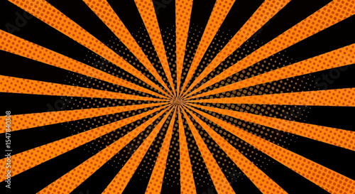 Abstract Orange and Black Sunburst Background Retro Comic Book Style Radial Design