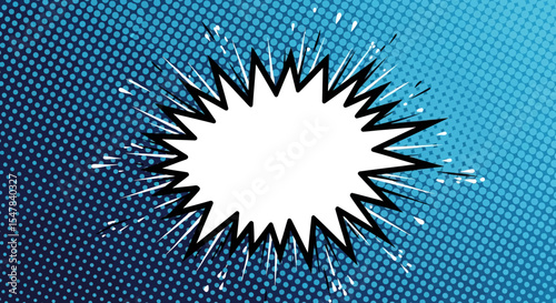 Dynamic Comic Book Style Speech Bubble on Blue Halftone Background