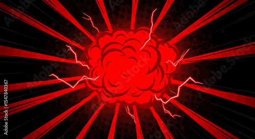 Red Explosion Comic Book Style Illustration Energy Burst Graphic