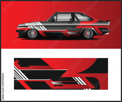 Sleek Black and Red Car Wrap Design for Automotive Customization