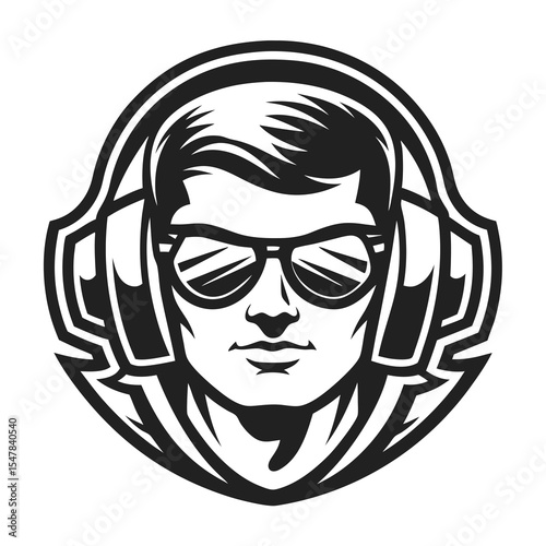 Cool guy with headphones and sunglasses