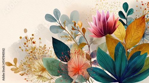 Boho Style Colorful Lin. Abstract contemporary aesthetic background with geometric balance shapes. Vintage Boho Mandala Background Texture. Leaves and flowers.