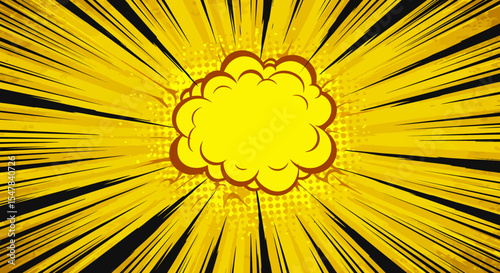 Dynamic Comic Book Explosion Effect Yellow and Black Radial Burst with Speech Bubble