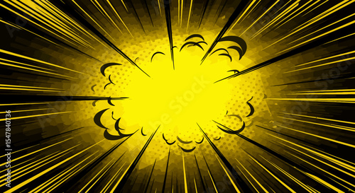 Dynamic Yellow Comic Book Explosion Effect Graphic Design Element