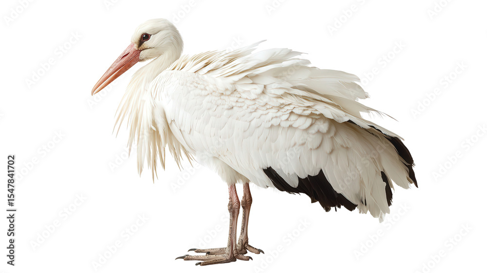 Fototapeta premium Majestic white stork standing Transparent background, PNG file
