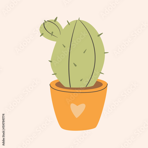 Decorative Cactus in Pot Green Cut Cacti Cute Exotic Houseplant Vector illustration.