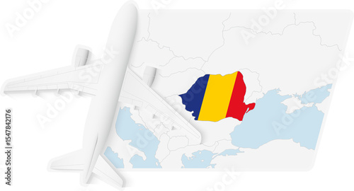 Airplane over Romania Map
