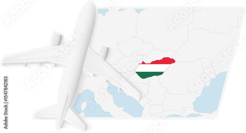 Airplane over Hungary Map