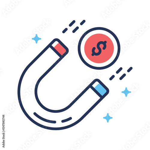 Visually appealing linear icon of attract money magnet