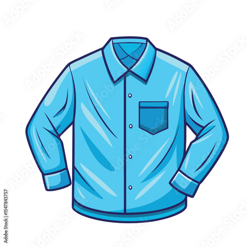 Vector illustration of a stylish blue button down shirt isolated on white background