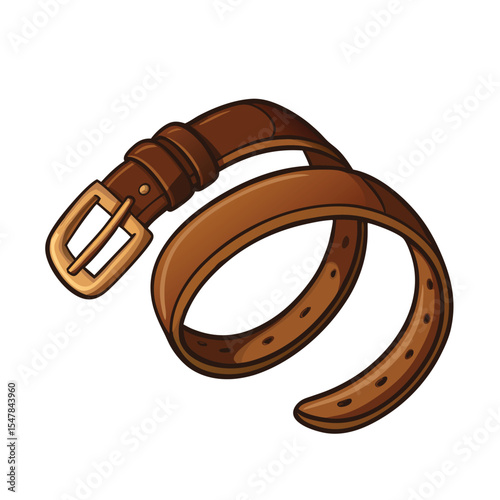 Vector illustration of a stylish brown leather belt with a gold buckle isolated on white