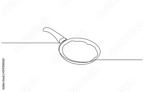 Continuous line drawing of fried egg on a pan. Vector illustration, Frying pan with scrambled egg in continuous one line art style. Simple vector.