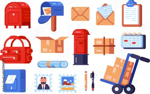 post elements vector illustration - mailbox, letter, and envelope