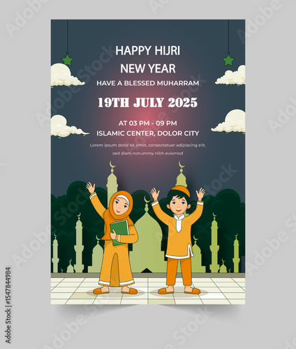 Happy New Hijri Year, Islamic New Year 1447 Hijriyah social media post, poster.	