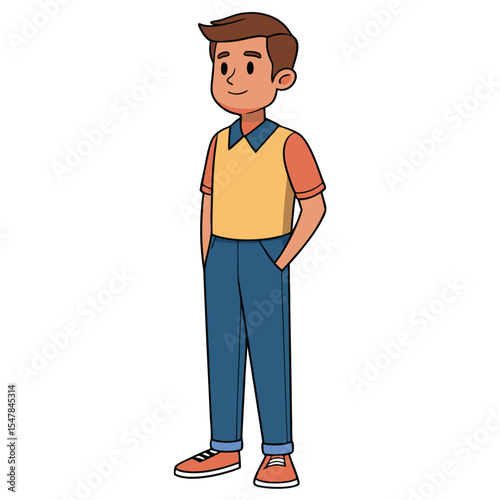 Cartoon boy standing, casual attire