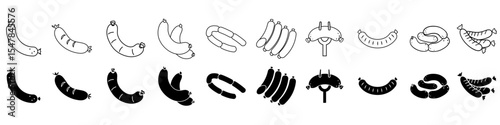 Sausages vector icon set. salami illustration sign collection. BBQ engine symbol. barbecue web icons.