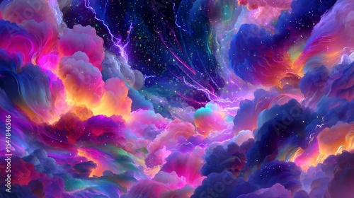 Vibrant Colorful Cloudscape with Glowing Stars and Cosmic Dust