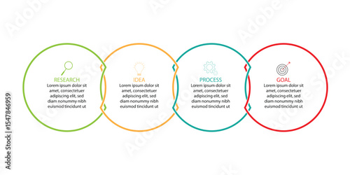 Business infographic design with 4 steps. Infographic of business strategy which can be used for presentations banners, workflow layout, diagram, annual report, web design